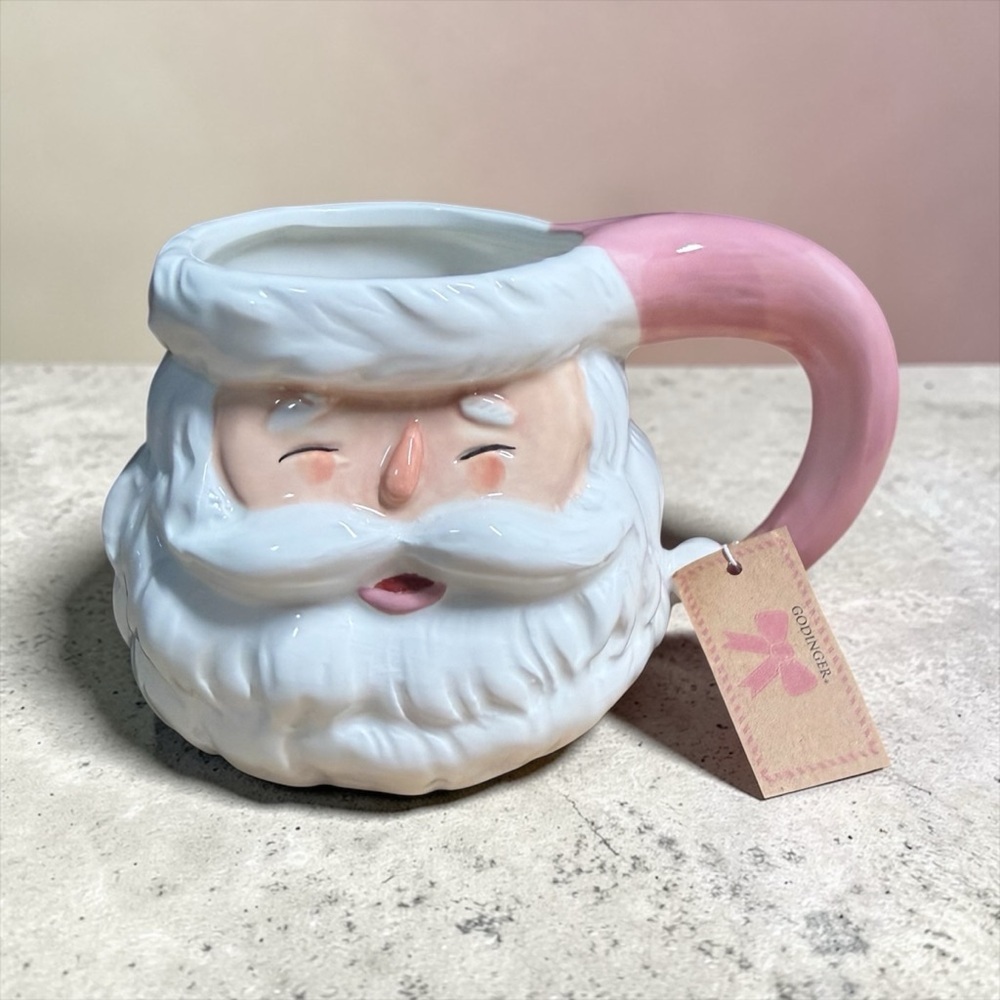 Godinger Santa Claus Figural Mug Pink Winking Christmas Holiday Cocoa Cup.